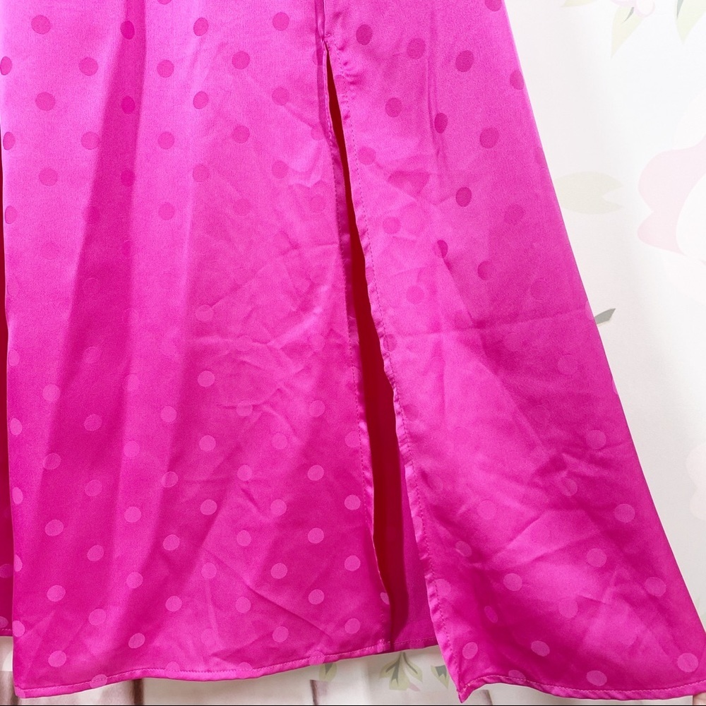 NEW WAYF Magenta Pink Polka Dot Midi Dress XS - Picture 7 of 12